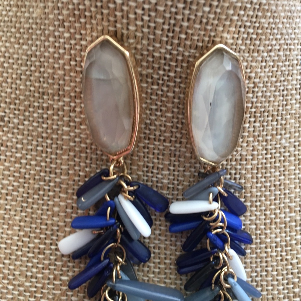 Blue and White Dangle Earrings - Picture 2 of 4
